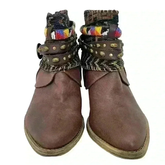 Sbicca Vintage Collection Cleodora Brown Leather Bootie Shoes Sz 8.5 - Picture 2 of 16